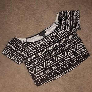 Forever 21 black/white Tribal Crop Top